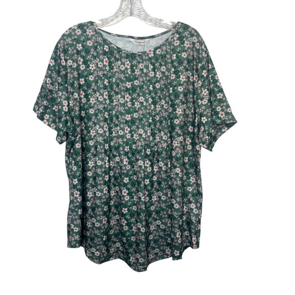 Fantaslook Floral Print Shirt Womens XXL Green Pink New - Picture 1 of 10